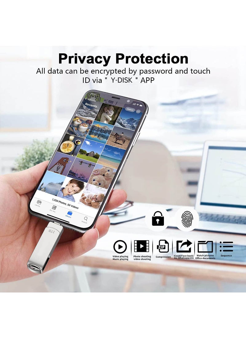 Generic - Flash Drive 1Tb Iphone Photo Stick Usb 3.0 Flash Drive Photo Stick Memory Stick External Storage For Iphone Ipad Android Pc Silver - Image 1