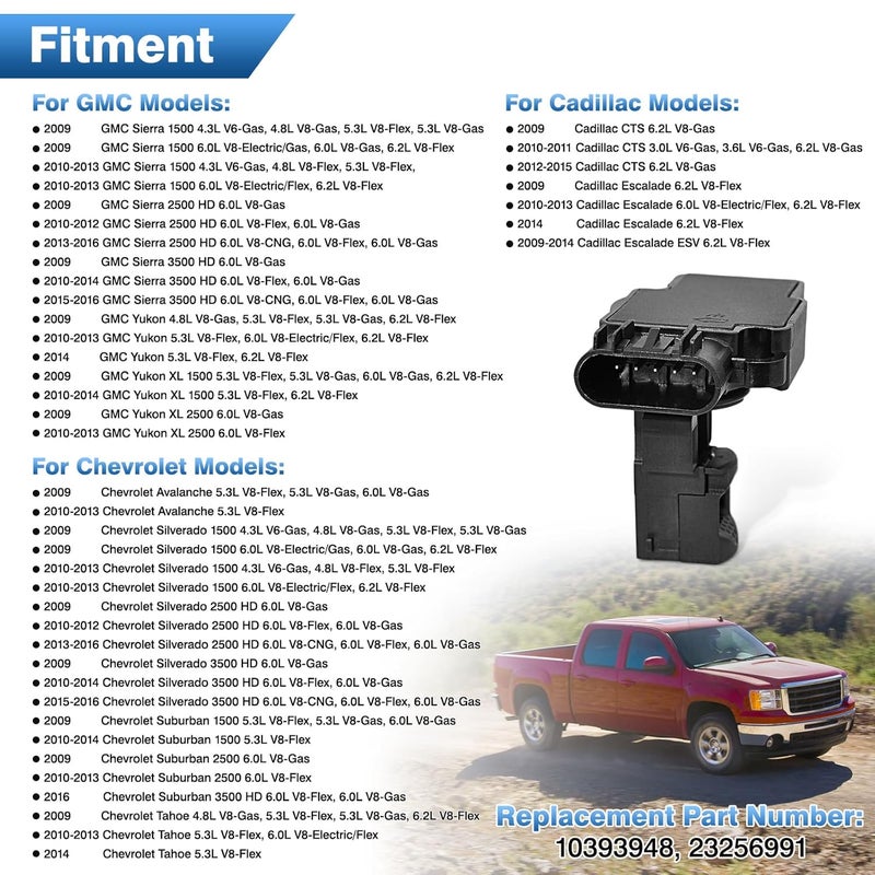 TOP-MAX Mass Air Flow Sensor Compatible with Chevy Silverado 1500 2500HD Suburban Tahoe GMC Sierra Yukon Cadillac Escalade CTS, MAF Sensor Replace for 10393948 23256991 - Image 3
