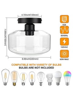 Arabest Vintage Industrial Clear Glass Pendant Light Fixture for Hallway, Farmhouse Style Ceiling Lamp Mount, Hanging Semi Flush Mount Lighting Fixture  - Image 2