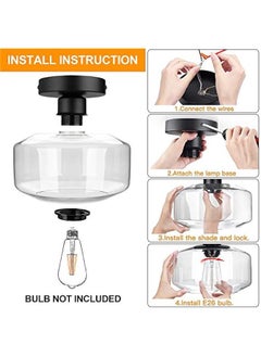 Arabest Vintage Industrial Clear Glass Pendant Light Fixture for Hallway, Farmhouse Style Ceiling Lamp Mount, Hanging Semi Flush Mount Lighting Fixture  - Image 3