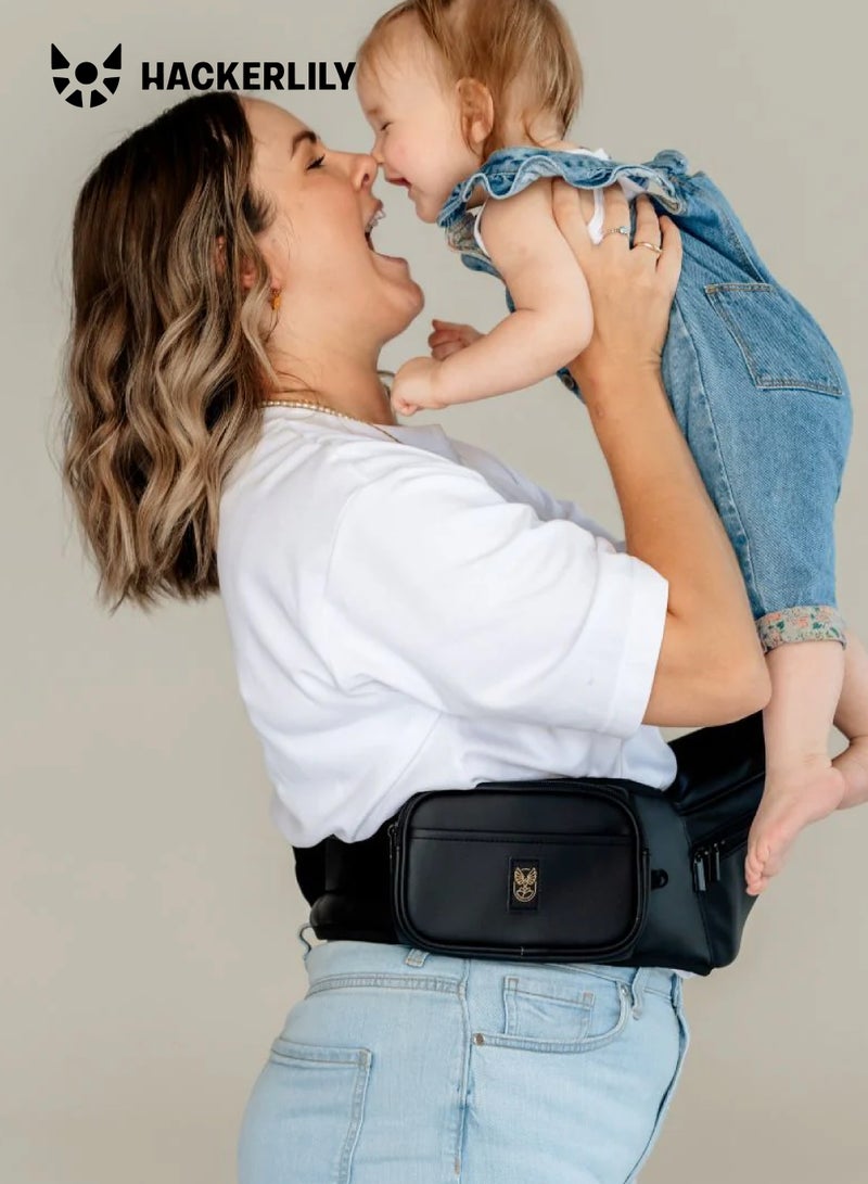 Hackerlily Ergonomic Hip Seat Baby Carrier | Strap-Free Hipseat with Storage & Bottle Holder | Non-Slip Seat | Vegan Leather | For Babies & Toddlers | 30×18×15 CM - Image 2