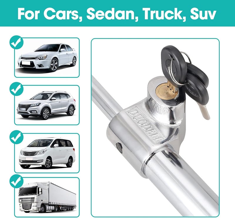 Auspicious Steering Wheel Clamp, Steering Wheel Lock for Car, Brake Pedal Clutch Lock, Retractable Hook, Immobiliser, Car, Steering Wheel Lock for Van, Car, SUV, Truck, Heavy Car Safety with 3 Keys (Silver) - Image 3