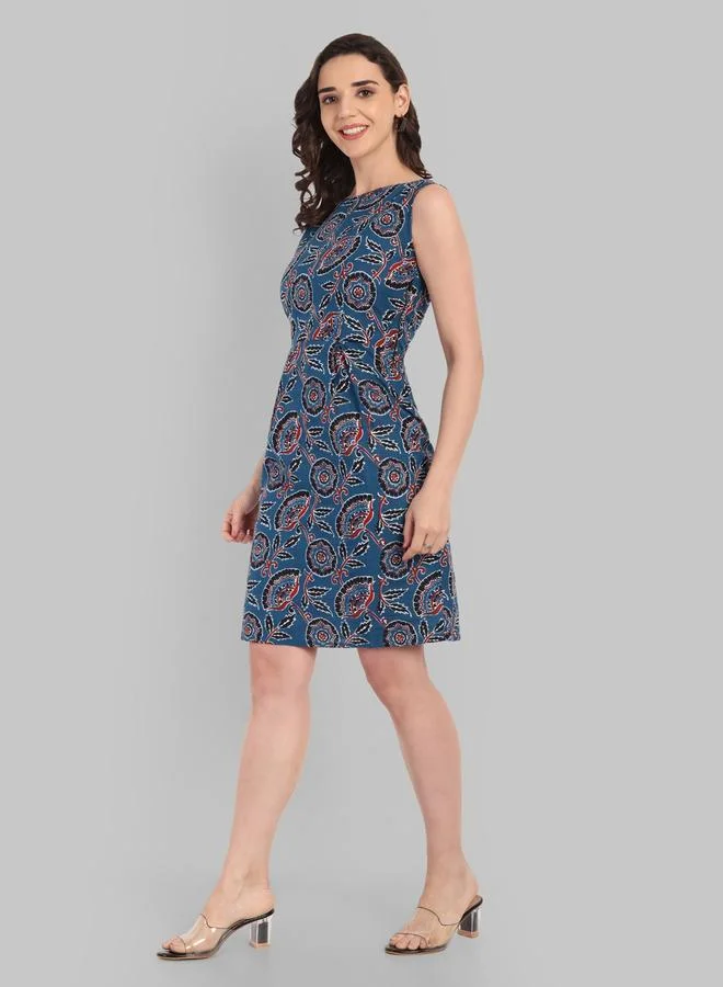 House Of Raeli Blue All-Over Print Sleeveless Sheath Dress