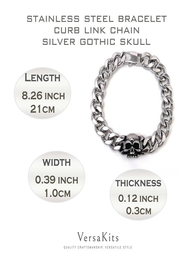 VersaKits Men's Miami Curb Cuban Link Bracelet Gothic Skull Charm Stainless Steel Chain Wristwear Gift - Image 3