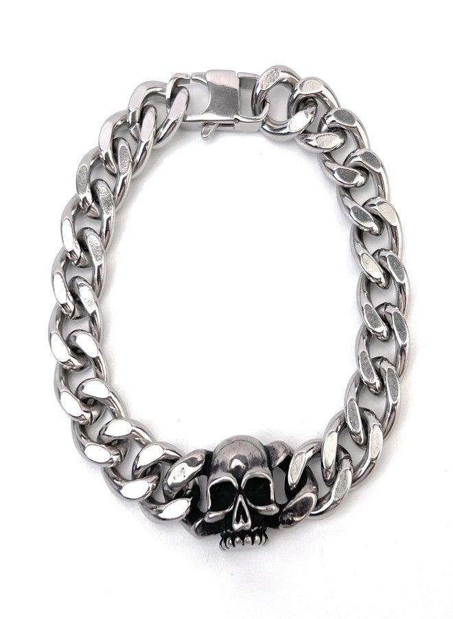 VersaKits Men's Miami Curb Cuban Link Bracelet Gothic Skull Charm Stainless Steel Chain Wristwear Gift - Image 2