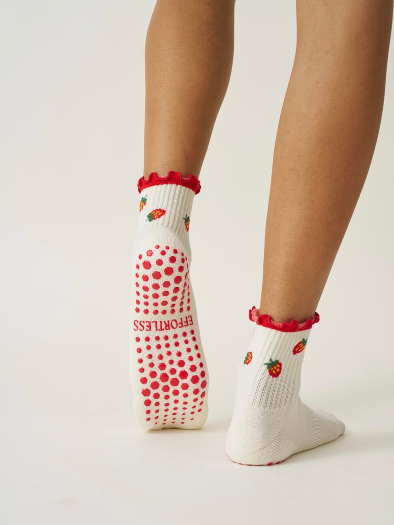 Shapes Studio Half Calf Grip Socks, Cute Fruit Pilates Socks, Ruffle Socks, Non-Slip for Barre Yoga (US, Numeric, 5, 10, Regular, Regular, Strawberry, Effortless Club) - Image 2
