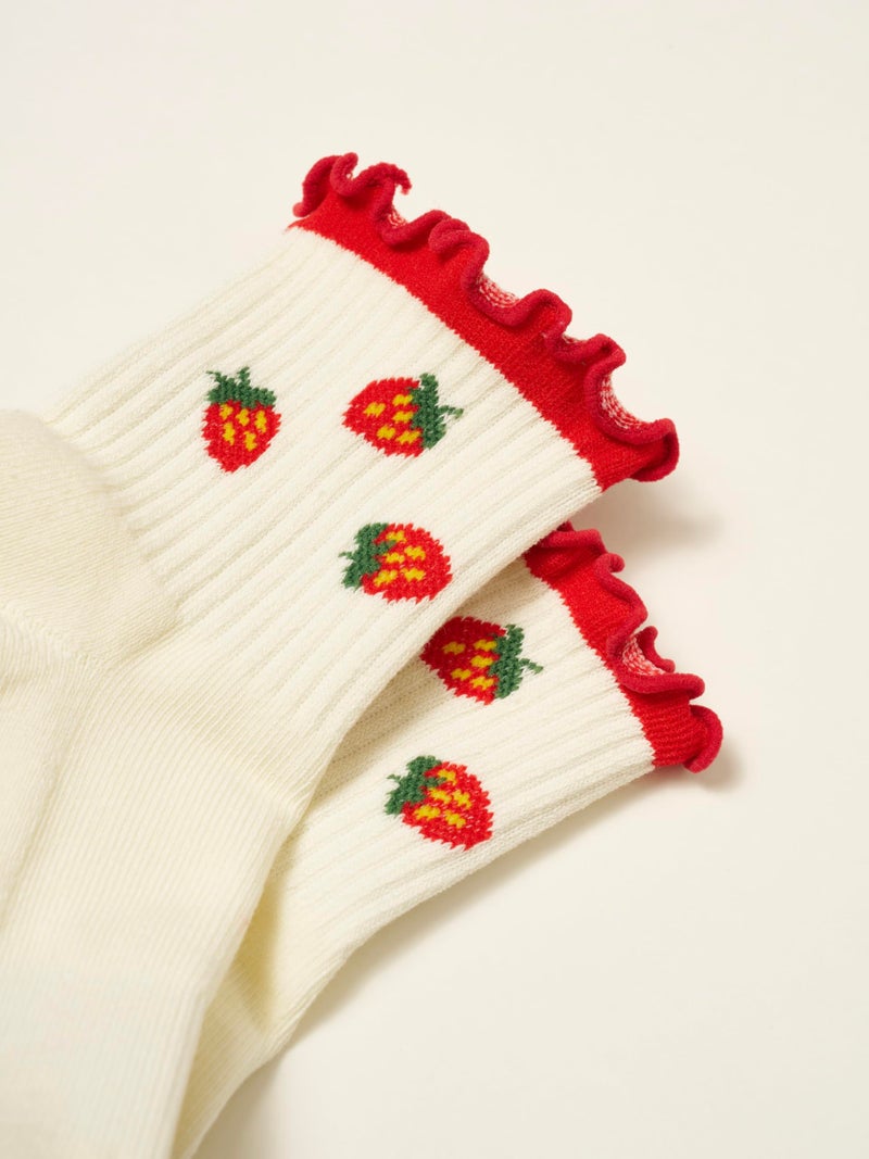 Shapes Studio Half Calf Grip Socks, Cute Fruit Pilates Socks, Ruffle Socks, Non-Slip for Barre Yoga (US, Numeric, 5, 10, Regular, Regular, Strawberry, Effortless Club) - Image 4