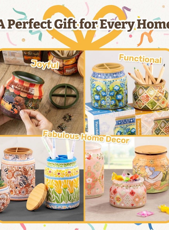 PieceRelax 3D Puzzle Pen Holder - Summer Blossoms | 128 Plastic Pieces & Wooden Lid | DIY Container for DIY | Creative Gift for Home & Office [BA1016] - Image 5