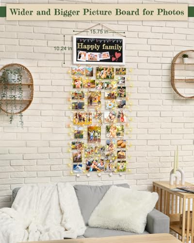 Bikoney Large Picture Board Picture Frames Collage Photo Hanging Display Wood Rustic Frames for Wall Decor and Dorm Room Decor with Blackboard Self Adhesive Hooks No Holes Drilling - Image 3