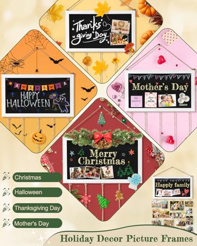 Bikoney Large Picture Board Picture Frames Collage Photo Hanging Display Wood Rustic Frames for Wall Decor and Dorm Room Decor with Blackboard Self Adhesive Hooks No Holes Drilling - Image 4
