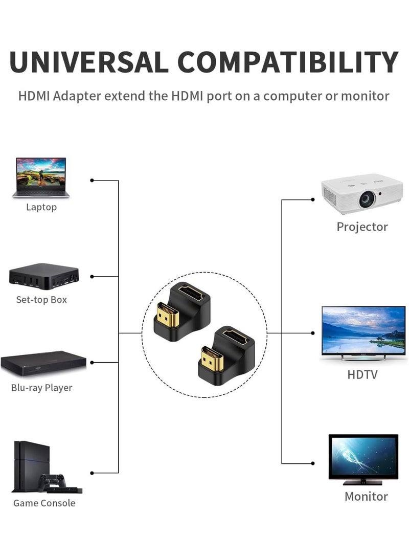8K HDMI كابل، 2 قطعة 48 جيجابت/ثانية U شكل 180 درجة ممتد، 8K 60 هرتز 4K 120 هرتز ذكر إلى أنثى، مع مؤشر LED، متوافق مع PS5 وحاسوب محمول وشاشة HDTV ومراقبة للألعاب. - Image 2