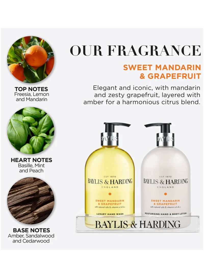 بايليس & هاردينج مجموعة غسول اليدين ولوشن الجسم برائحة اليوسفي الحلو والجريب فروت، ٢ × ٥٠٠ مل | تركيبة مغذية ومرطبة بفيتامينات أ، ب، ج | رائحة حمضيات منعشة | مجموعة هدايا مثالية لأي مناسبة
