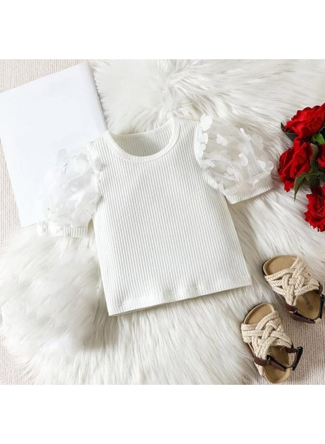 MiniMe Two-Piece Clothing Set for Girls | 60-72  Months | White & Beige | Cotton | Summer Casual Dress | T-Shirt & Shorts Set | Soft Fabric | Comfortable | Breathable | Anti-Bacterial | Party Wear - Image 3