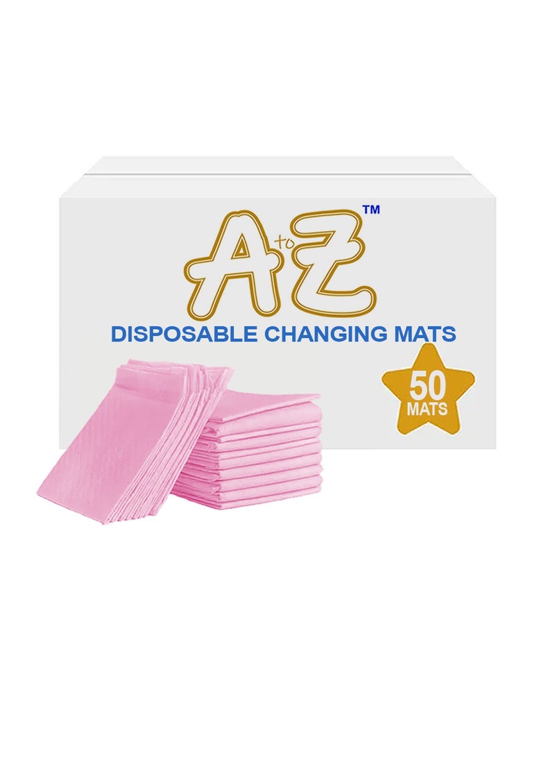 A To Z - Disposable Changing Mat size (45cm x 60cm) Large- Premium Quality for Baby Soft Ultra Absorbent Waterproof, Pack of 50-Pink - Image 1
