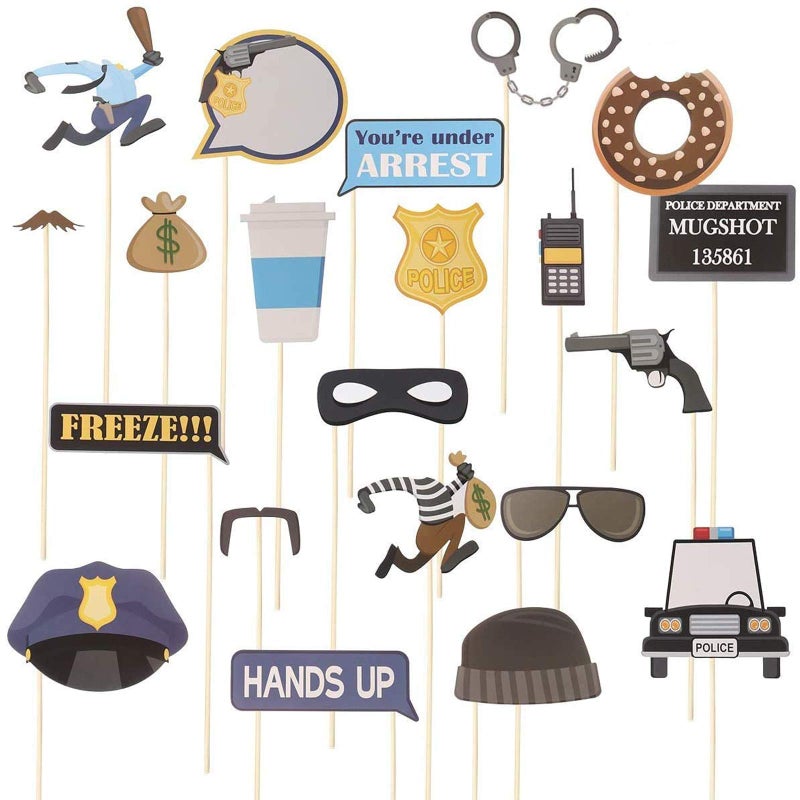 BinaryABC Cops Robbers Police Photo Booth Props Police Party Supplies21Pcs - Image 1