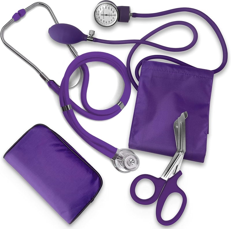 ASA Techmed طقم بداية ممرض EMT: سماعة طبية، جهاز قياس ضغط الدم ومقص EMT 7.5" هدية مثالية للممرضين، طلاب الطب، رجال الإطفاء، الشرطة والاستخدام الشخصي (أرجواني) - Image 1