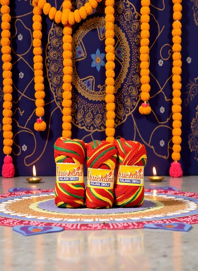 Shrichand Multicolour Kalawa (Red,Yellow, Green Moli) Sacred Thread, Kalava Suraksha Dhaga, Pack of 6, Traditional Hindu Pooja Thread - Image 4