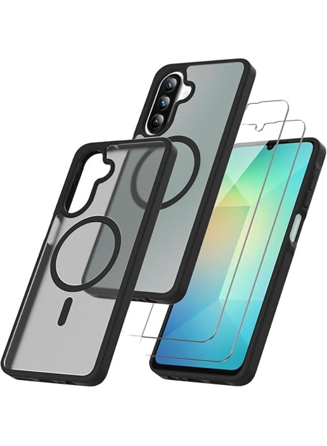 3 in 1 Magnetic Case Compatible with Samsung Galaxy A17 5G with Tempered Glass, Compatible with Clear Matte Shockproof Case, Black - Image 1
