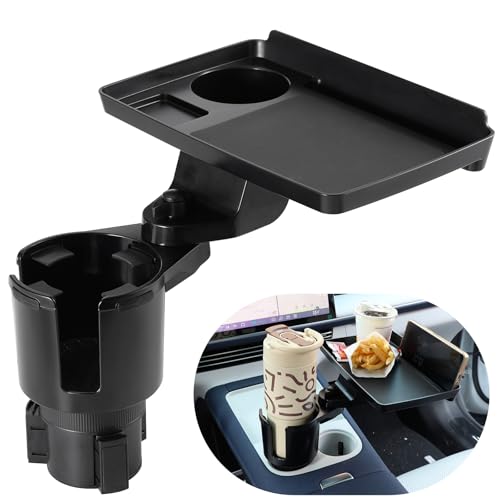 Sancaral Car Large Cup Holder Expander, 3-in-1 Cupholder Extender with Swivel and Detachable Snack Food Tray Table for Eating, Travel Essentials for Road Trips for Driver. Model E - Image 1