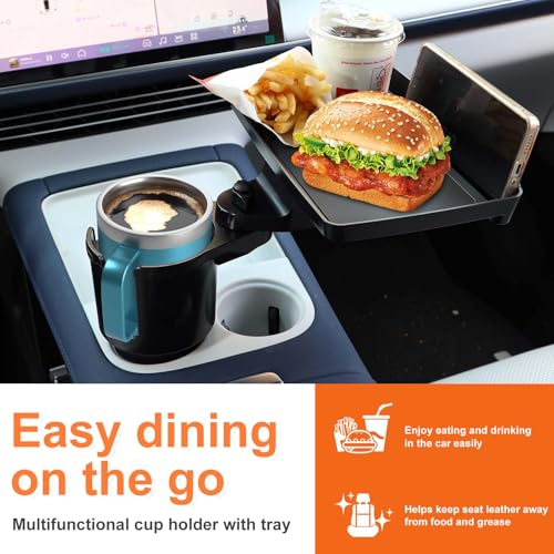 Sancaral Car Large Cup Holder Expander, 3-in-1 Cupholder Extender with Swivel and Detachable Snack Food Tray Table for Eating, Travel Essentials for Road Trips for Driver. Model E - Image 2