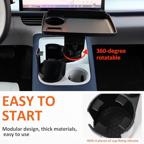 Sancaral Car Large Cup Holder Expander, 3-in-1 Cupholder Extender with Swivel and Detachable Snack Food Tray Table for Eating, Travel Essentials for Road Trips for Driver. Model E - Image 4
