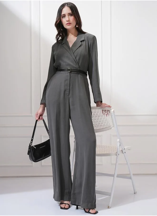 Tokyo Talkies Solid Notch Label Neck Straight Leg Jumpsuit