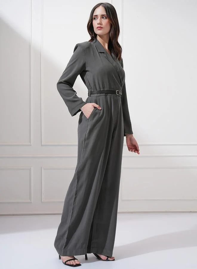 Tokyo Talkies Tokyo Talkies Solid Notch Label Neck Straight Leg Jumpsuit