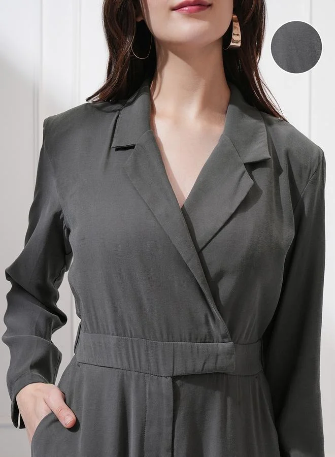 Tokyo Talkies Tokyo Talkies Solid Notch Label Neck Straight Leg Jumpsuit