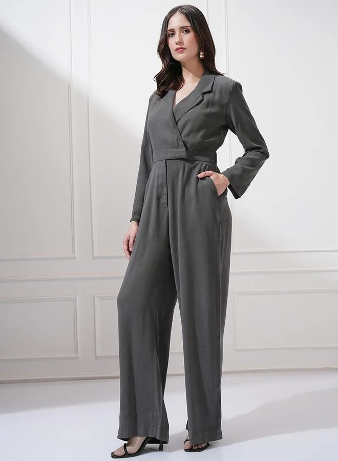 Tokyo Talkies Tokyo Talkies Solid Notch Label Neck Straight Leg Jumpsuit