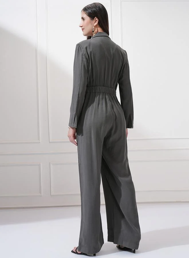 Tokyo Talkies Tokyo Talkies Solid Notch Label Neck Straight Leg Jumpsuit