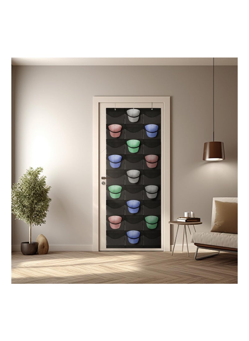 SYOSI - 27 Pockets Hat Rack For Baseball Caps, Baseball Hat Organizer for Wall&Over the Door, Caps Hat Holder Hanger For Closet With Large Clear Pockets with 3 Hooks, Hat Storage to Protect and Display - Image 1