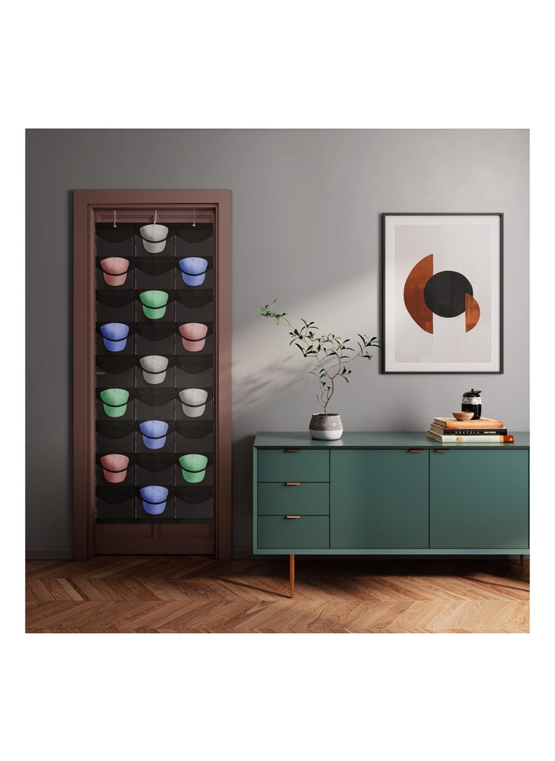 SYOSI - 27 Pockets Hat Rack For Baseball Caps, Baseball Hat Organizer for Wall&Over the Door, Caps Hat Holder Hanger For Closet With Large Clear Pockets with 3 Hooks, Hat Storage to Protect and Display - Image 1