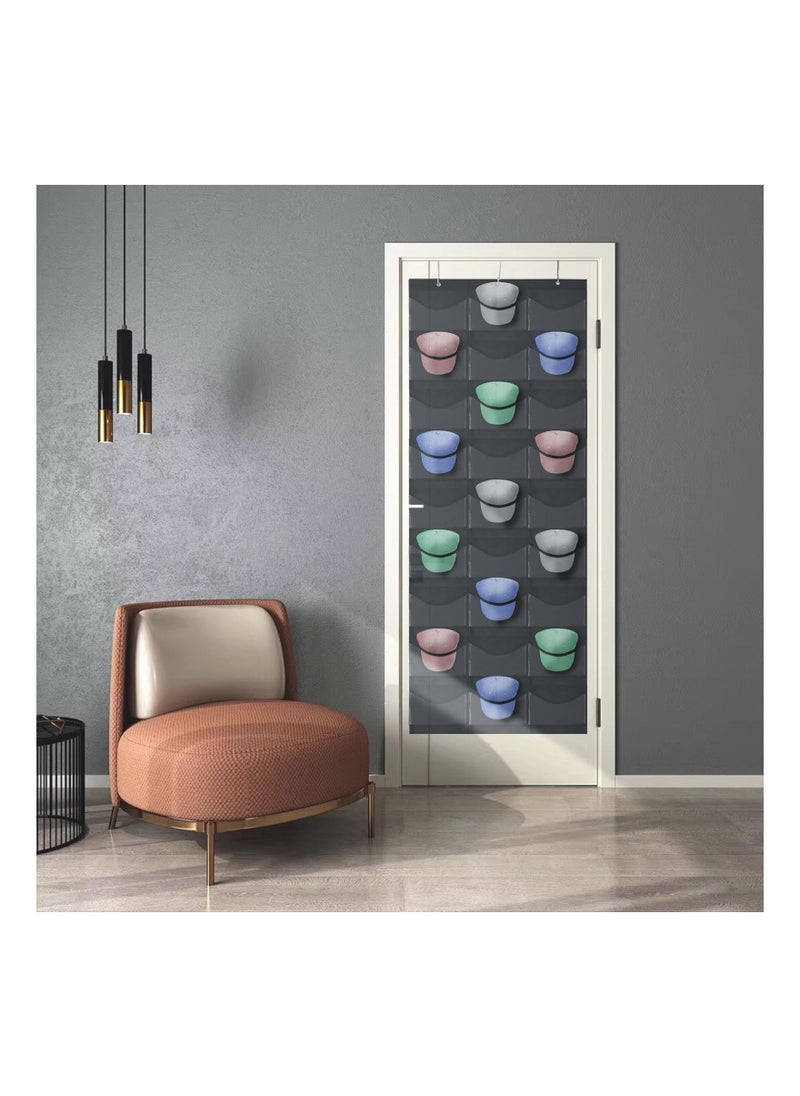 SYOSI - 27 Pockets Hat Rack For Baseball Caps, Baseball Hat Organizer for Wall&Over the Door, Caps Hat Holder Hanger For Closet With Large Clear Pockets with 3 Hooks, Hat Storage to Protect and Display - Image 1