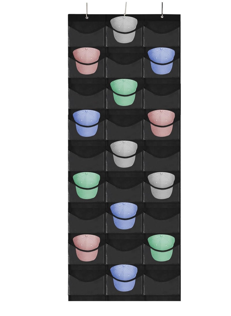 SYOSI - 27 Pockets Hat Rack For Baseball Caps, Baseball Hat Organizer for Wall&Over the Door, Caps Hat Holder Hanger For Closet With Large Clear Pockets with 3 Hooks, Hat Storage to Protect and Display - Image 1