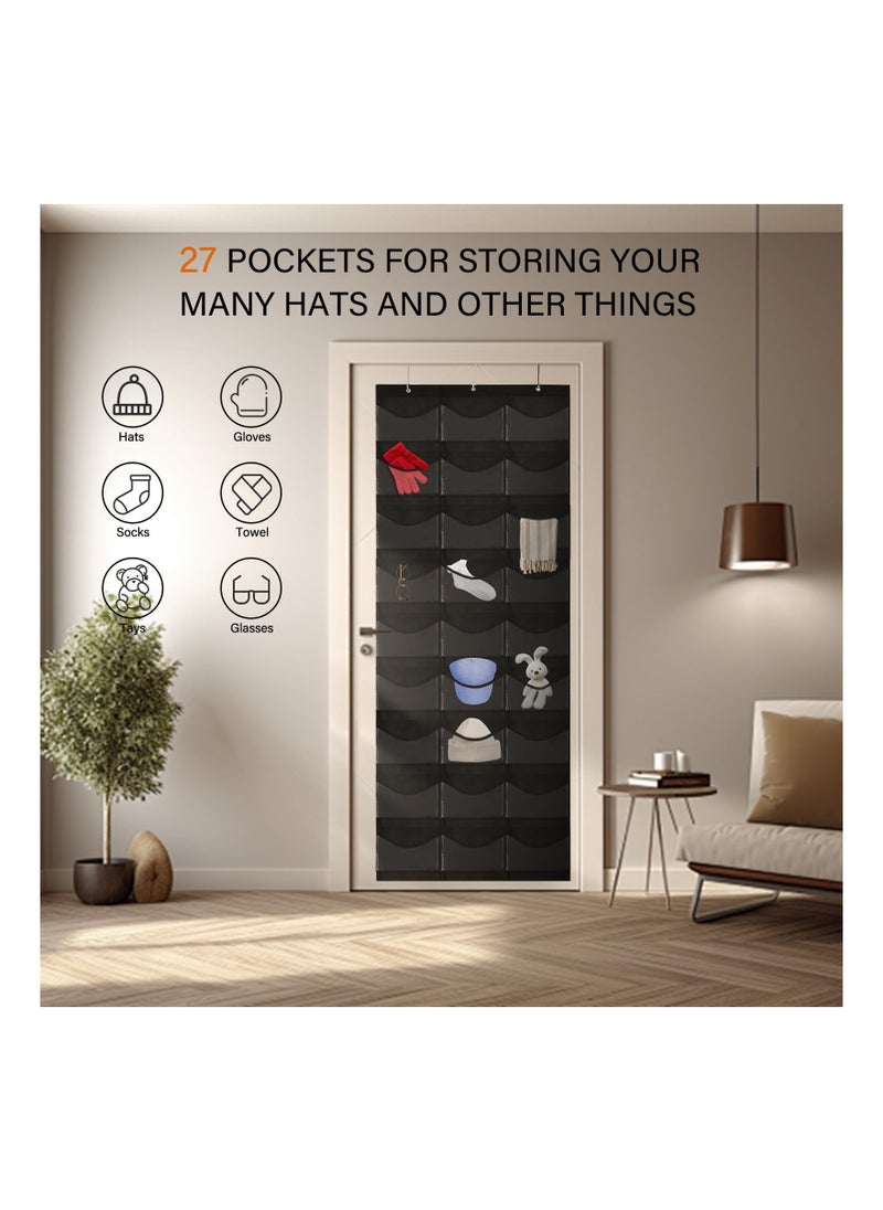 SYOSI - 27 Pockets Hat Rack For Baseball Caps, Baseball Hat Organizer for Wall&Over the Door, Caps Hat Holder Hanger For Closet With Large Clear Pockets with 3 Hooks, Hat Storage to Protect and Display - Image 1