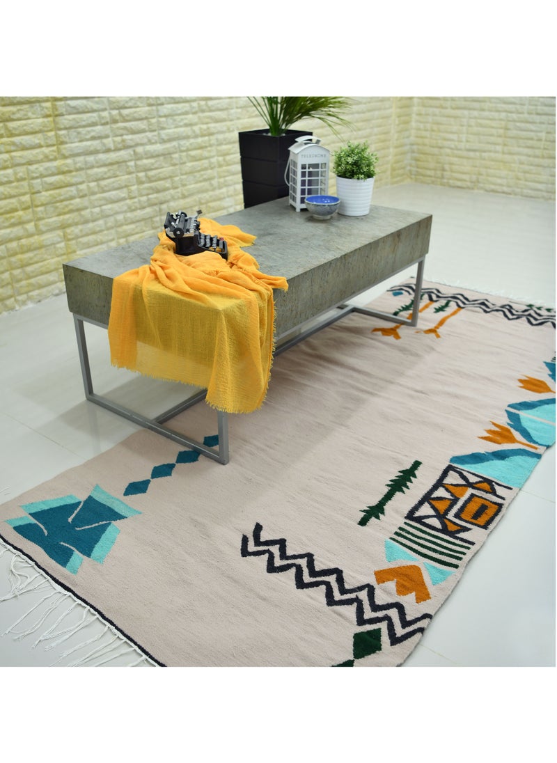 Handmade Doodle Wool Kilim Carpet  - Image 1