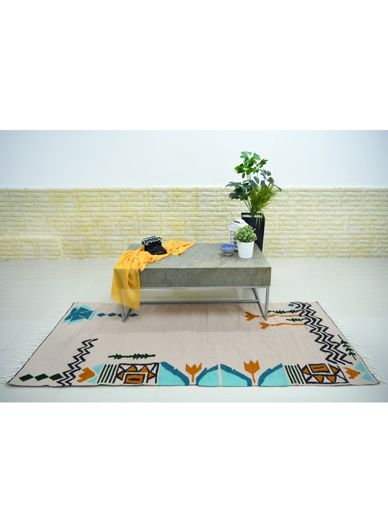Handmade Doodle Wool Kilim Carpet  - Image 2