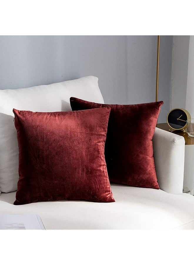 AEROHAVEN™ Premium Velvet Reversible Decorative Throw Pillow/Cushion Covers with Invisible Zipper - (16 x 16 Inch, Maroon) - Image 1