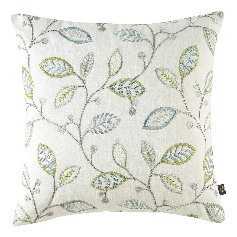 GMF GM Luxury Home Decor Embroidered Leaf Cotton Cushion Cover with Zipper Luxurious Soft Decorative Square Pillow Cover for Living Room Bedroom Home Decor Pack of 2 Size 16 x 16 inch Ivory - Image 2