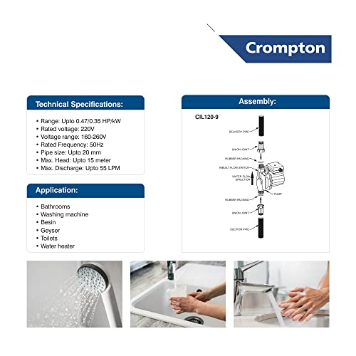 Crompton Automatic Pressure Pump For Inline Water Circulation | Compatible With Washing Machine, RO, Shower | Energy Efficient | Compact Design - Image 4