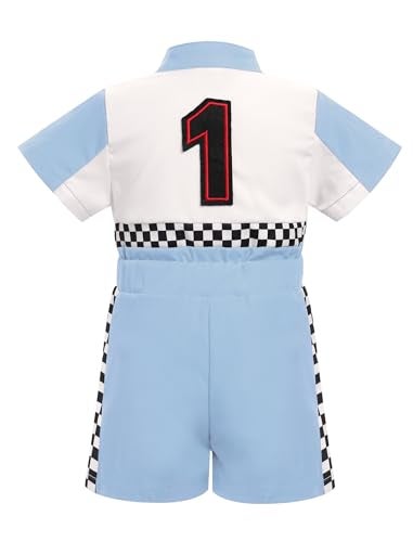 IWEMEK Baby Boy Race Car Driver Outfit 1st Birthday Party Fast One Birthday Outfit Kids Race Car Driver Romper Girls Boys Racer Jumpsuit Toddler Speed Racing Suit Cake Smash Photo Shoot Blue1Y - Image 3