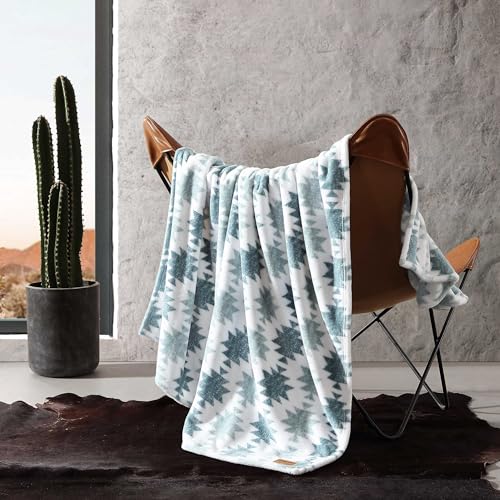 Wrangler - Blanket, Super Soft Sherpa Bedding, Yellowstone Inspired Throw Blanket for Couch or Bed (Canyon Ikat Blue, 50" x 60") - Image 1