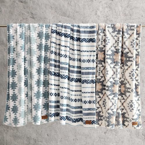 Wrangler - Blanket, Super Soft Sherpa Bedding, Yellowstone Inspired Throw Blanket for Couch or Bed (Canyon Ikat Blue, 50" x 60") - Image 4