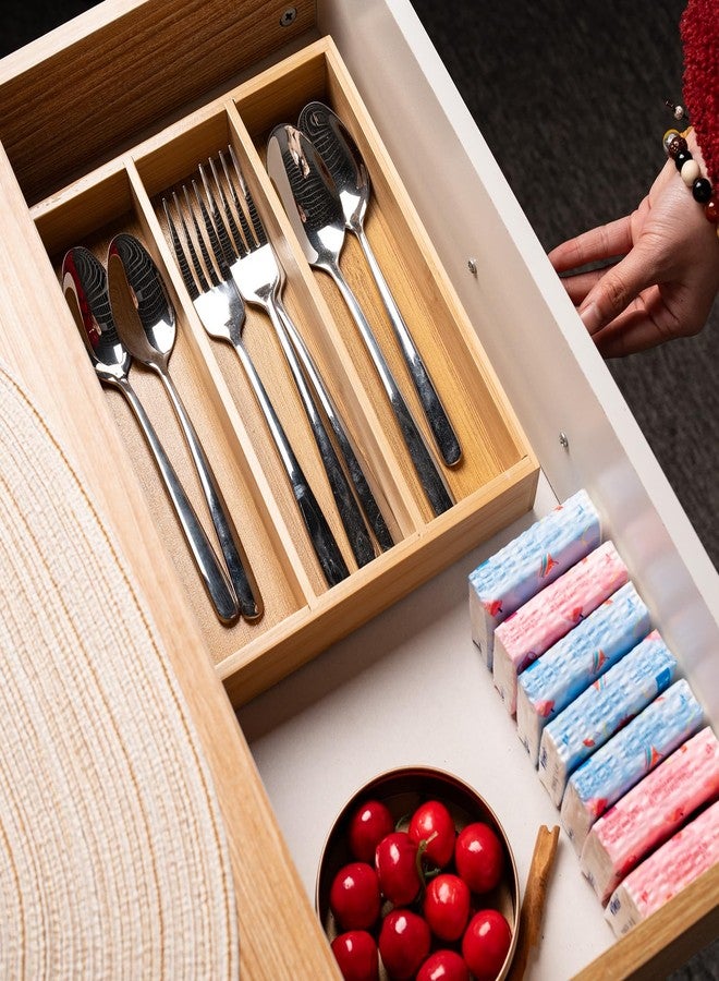 Fibogollo Bamboo Silverware Organizer for Drawer Kitchen Utensil Organizer,Drawers Organizer Storage for Kitchen, Flatware, Utensils - Image 2
