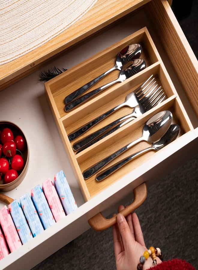 Fibogollo Bamboo Silverware Organizer for Drawer Kitchen Utensil Organizer,Drawers Organizer Storage for Kitchen, Flatware, Utensils - Image 3