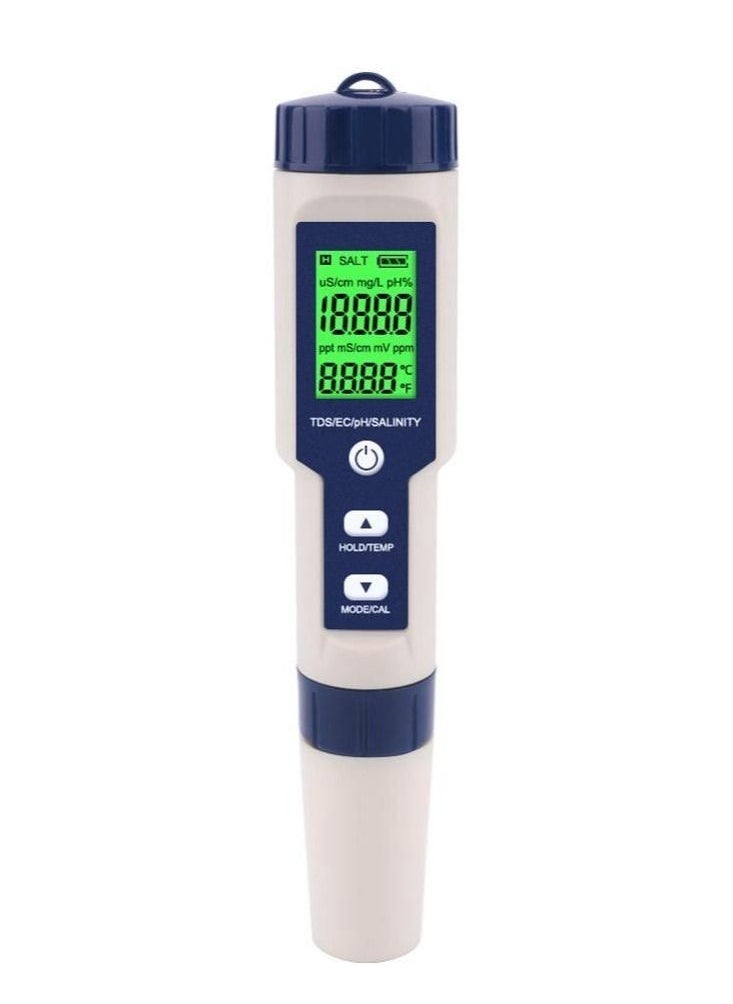 5 in 1 Electronic Household Meter, pH, TDS, EC, Salinity and Temperature Tester for Water Quality, with LCD Display, for Drinking Water, Aquarium, Swimming Pool