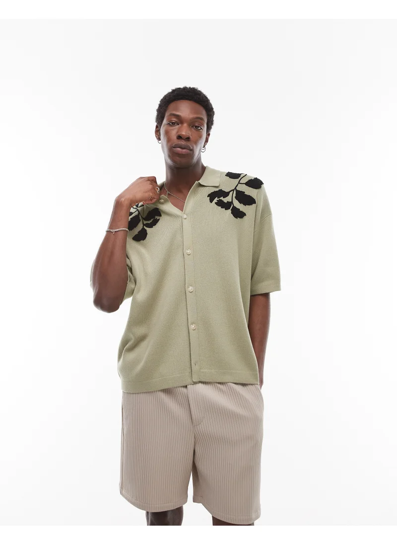 توب مان Floral Embroidered Short Sleeve Shirt