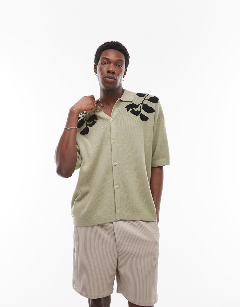 TOPMAN Floral Embroidered Short Sleeve Shirt - Image 1