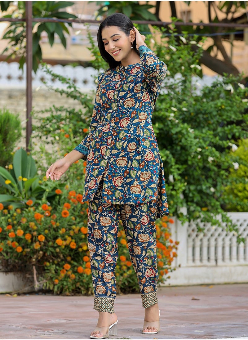 Swadesh Souq طقم كورتا مستقيم بطبعة زهور – كورتا وبنطال للنساء  - Image 1