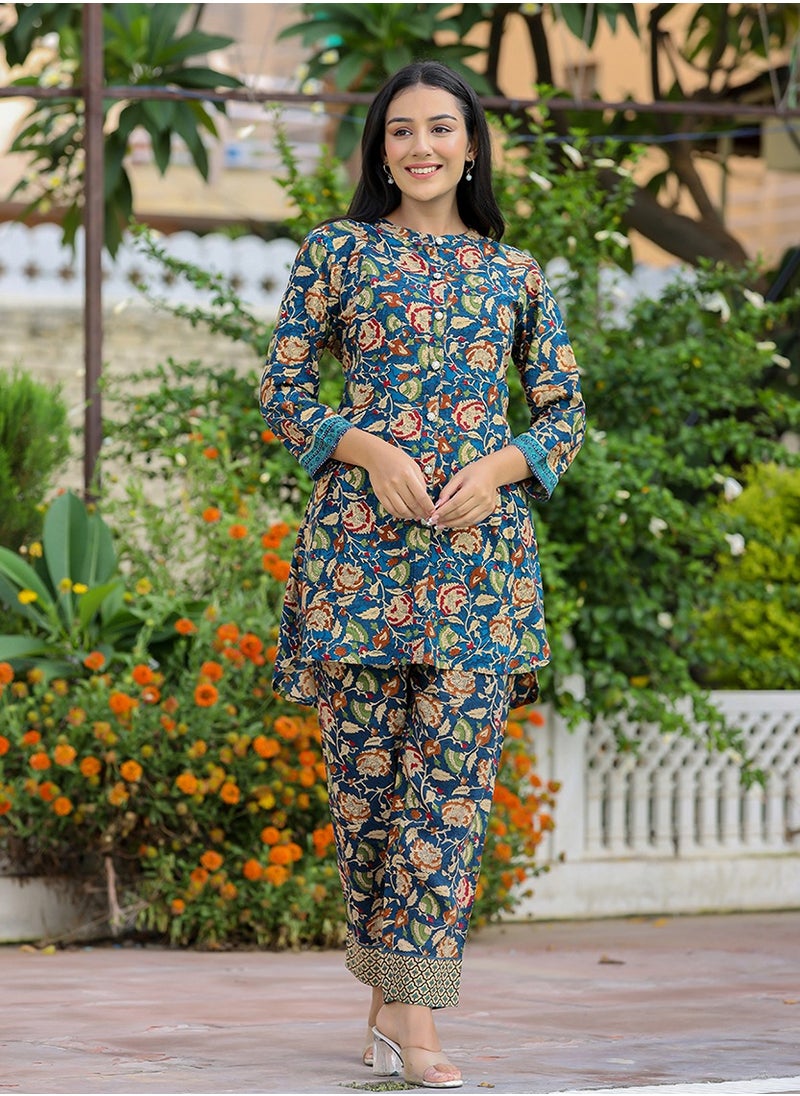Swadesh Souq طقم كورتا مستقيم بطبعة زهور – كورتا وبنطال للنساء  - Image 2